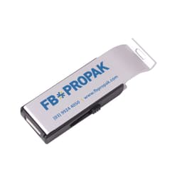 A drink bottle opener combined with a silver and black flash drive, featuring a branding logo.