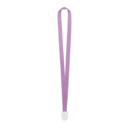 A purple retractable lanyard with a white holder at the end. It features a branding logo.