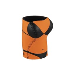 A drink bottle holder in orange with a black bikini design and stitching detail. It features a branding logo.