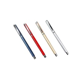 Aluminum gel pens in blue, red, gold, and silver, featuring a sleek design and a logo on the barrel.