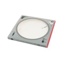 A custom CD-style gift box featuring a design resembling a turntable in grey and red. Includes a logo.