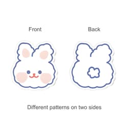 Acrylic UV print clip featuring a cute bunny design with different patterns on each side, predominantly in pastel colours.
