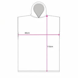 A white 100% cotton poncho towel with a hood, featuring dimensions of 80cm width and 110cm height.