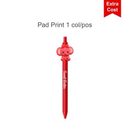 A red pen with an elephant-shaped top and a white logo, featuring a playful design.