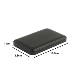 A black magnetic power bank measuring 10.8cm x 6.8cm x 1.3cm, featuring a smooth surface and a logo.