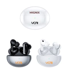 Active noise cancelling wireless earbuds in black and white, stored in a sleek charging case with a logo.