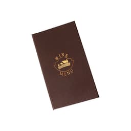 A brown wine menu with a gold logo on the front, designed for showcasing drink selections.