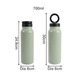 A drink bottle in a soft green colour, featuring a magnetic phone holder and a sleek design. Includes branding.