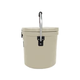 A 12L ice bucket in beige with a silver handle and a black latch, featuring a logo on the side.