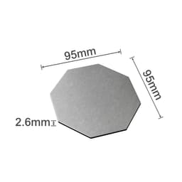 An octagonal metal coaster in silver, measuring 95mm in diameter and 2.6mm thick, with a sleek finish.