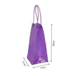 A purple PVC clear tote bag with two handles and a rectangular base, measuring 25cm in height and 11cm in width.