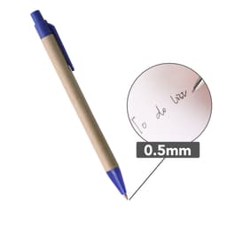 A Kraft paper ball pen with a blue plastic tip and clip, featuring a smooth writing point of 0.5mm.