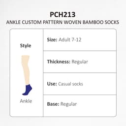 Ankle bamboo socks in a custom pattern, suitable for adults size 7-12, featuring a regular thickness and design.
