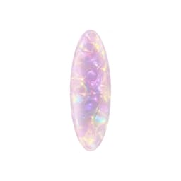 An oval iridescent hair clip, featuring shades of pink and purple with a textured surface. It has a logo visible on it.