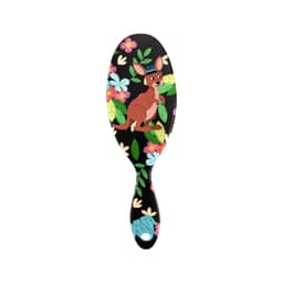 A custom hair brush featuring a cartoon kangaroo on a floral black background. It has a glossy finish and a rounded handle.