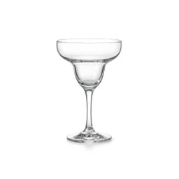 A clear glass margarita glass with a wide bowl and elegant stem. It features a simple, classic design.