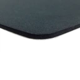 A black rubber sponge mouse mat with rounded edges, featuring a smooth texture and a thin profile.