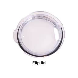 A clear flip lid designed for use with drinkware, featuring a handle and opening for sipping.