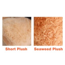 Close-up of two plush textures: one short plush and one seaweed plush, both in soft shades of orange.