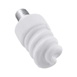 A white, spiral-shaped stress reliever designed to resemble an energy-saving lamp with a metal screw base.
