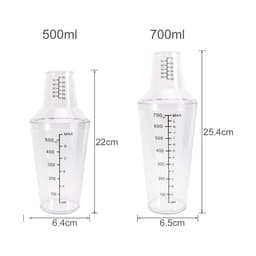 A drink bottle set featuring two transparent shakers in 500ml and 700ml sizes, each with measurement markings and caps.