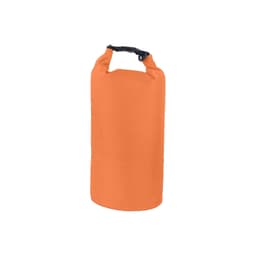 An orange Oxford cloth dry bag with a handle and a strap closure, featuring a textured surface.