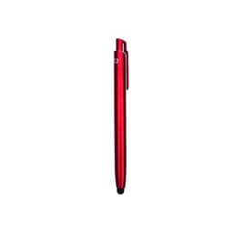 A red NFC touchscreen ballpoint pen with a sleek design and a clip. It features a logo on its body.