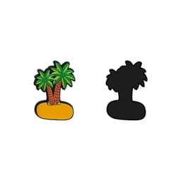 A green and brown palm tree PVC fridge magnet on a yellow base, accompanied by a black silhouette version.