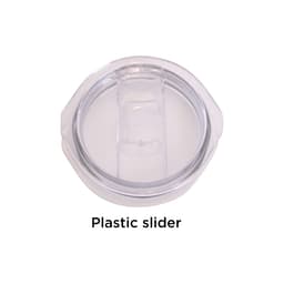 A drink bottle lid with a clear plastic slider, designed for a tumbler.