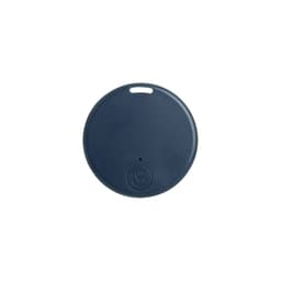 A navy blue round anti-loss smart tag with a small hole for attachment, featuring a logo on the surface.