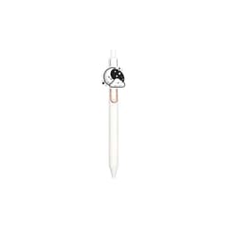 A white custom acrylic pen featuring a moon and clouds design, with a metallic clip and a logo.