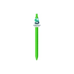 A custom acrylic pen in vibrant green, featuring a logo at the top.