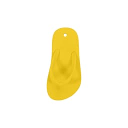 A yellow thong-shaped fridge magnet with a textured surface and a hole for easy attachment.