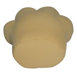 A yellow dog paw-shaped stress reliever with a smooth, rounded surface and a flat base.