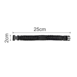 A black paracord bracelet with a metal plate, measuring 25cm in length and 2cm in width.