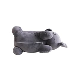A grey animal plush toy, designed as a soft pillow with limbs, featuring a zip for storage.