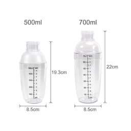 A drink bottle set featuring a 500ml and a 700ml shaker with filter tops, both in clear plastic.