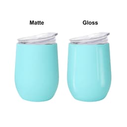 A drink bottle in turquoise featuring a matte and a gloss finish, with clear lids and a logo.