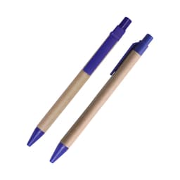 Kraft paper ball pens featuring a purple plastic cap and tip, with a simple design. Each pen has a branding logo.