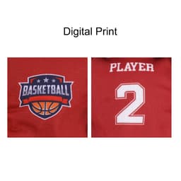 A red basketball jersey featuring a digital print logo and the number 2, with "PLAYER" text above the number.