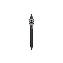 A black acrylic pen featuring a drone design and a clip, with branding on the top.