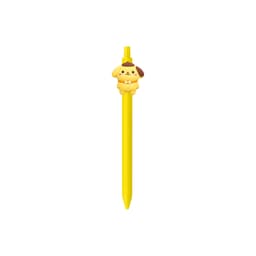 A yellow pen featuring a cute dog character on top, complete with a brown ear and a bone detail.