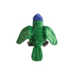 A green and blue lorikeet plush toy with detailed wings and body, featuring a soft texture and rounded shape.