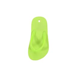 A bright green thong-shaped fridge magnet with a hole for easy hanging. Features a simple design and a lightweight appearance.