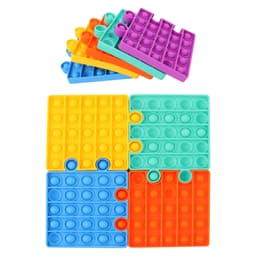 Puzzle Shape Pop It fidget toy featuring vibrant colours: purple, orange, teal, and blue in a stack and arranged layout.