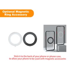 A magnetic ring accessory in white and black, designed to attach to phone cases for magnetic use.