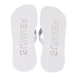 A pair of white EVA thongs with a textured sole. The thongs have a simple design and feature a logo.