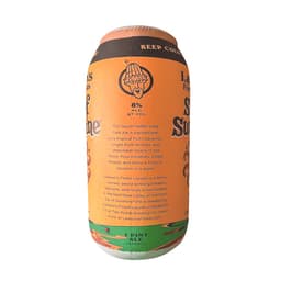 An inflatable can featuring bright orange and white designs, with branding and a logo.