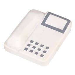 A white telephone-shaped stress reliever with grey detailing, designed as a fun keyring.