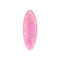 An oval, iridescent hair clip in shades of pink, featuring a glossy finish and a smooth texture.